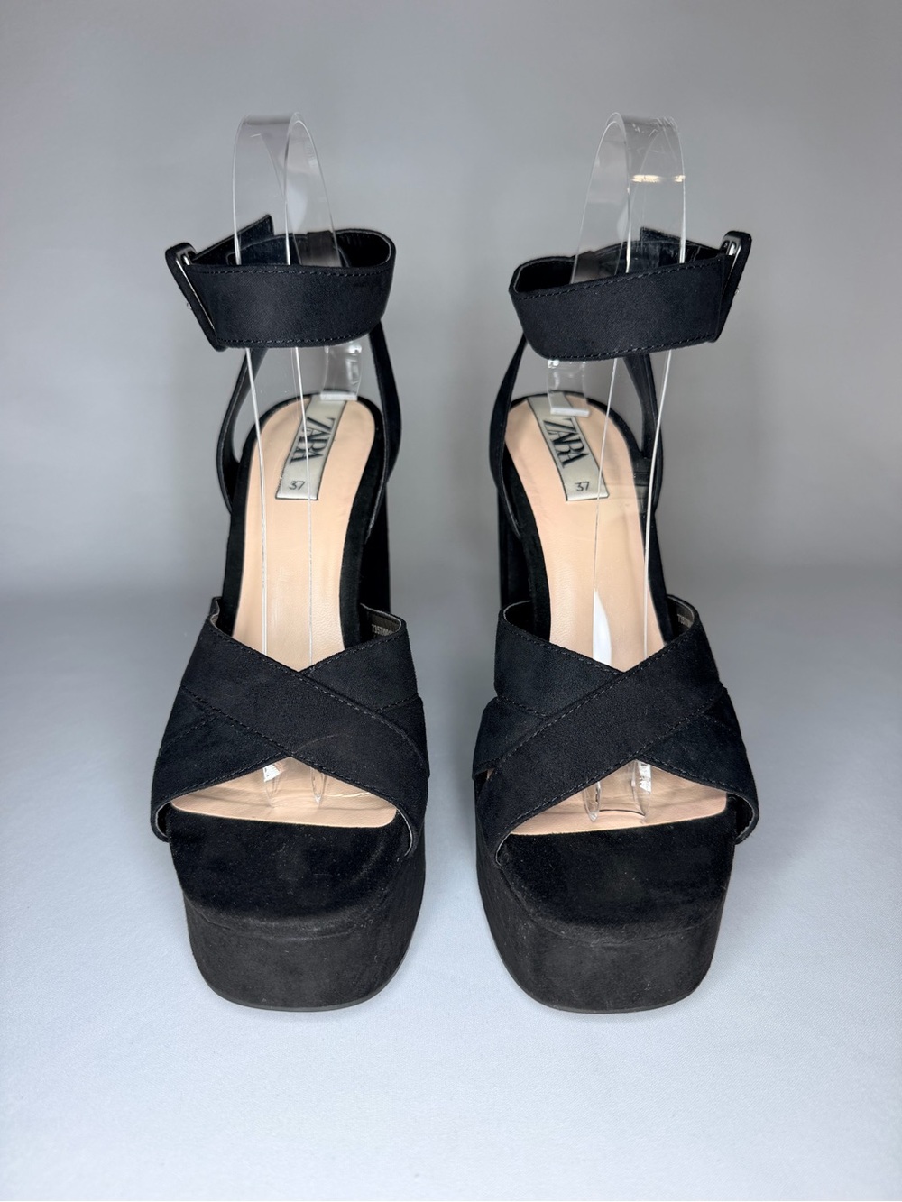 Zara Black Suede Platform Crisscross Ankle-Strap Sandals